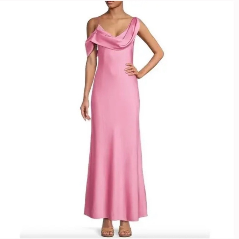 NWT pink Gianni Bini size 6 formal shoulder draped maxi dress